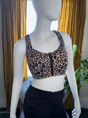 Victoria's Secret Tan Leopard Front-Zip Sports Bra with Black Spots